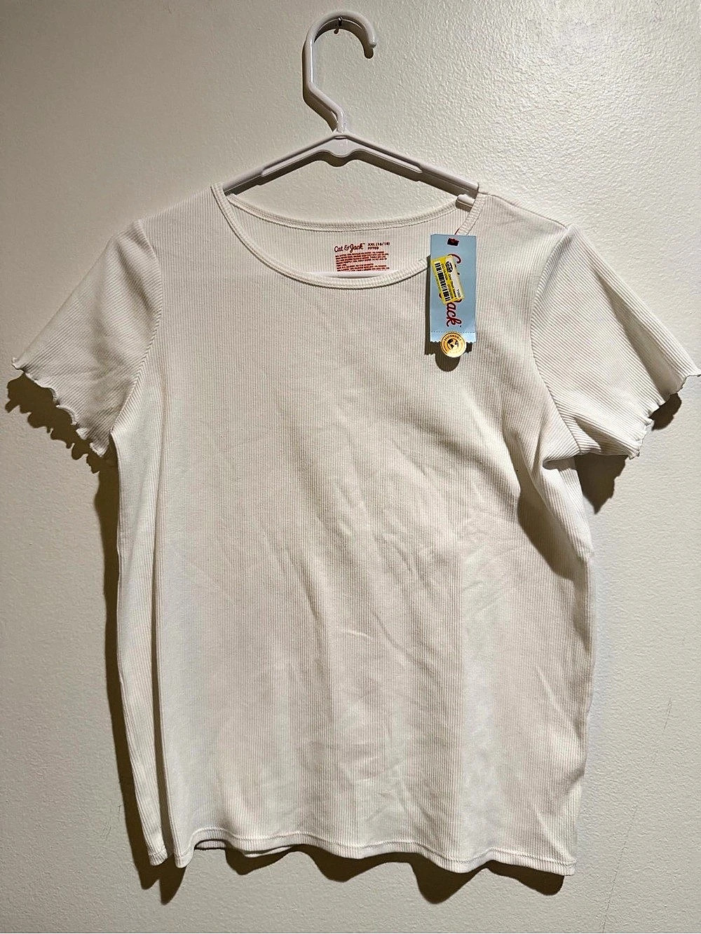Cat & Jack Short-Sleeve Ribbed Fitted T-Shirt White XXL (16/18)